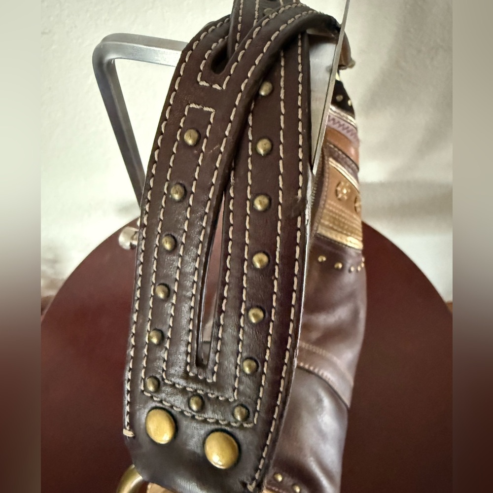 Rare Vintage Coach Boho Chic Brown Studded Leather Hobo Bag EUC - Picture 6 of 17